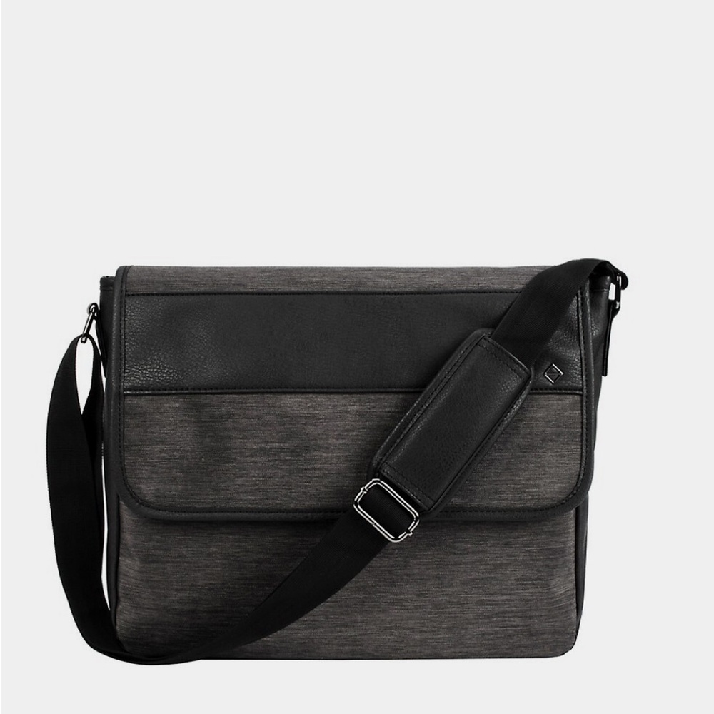Mantles Unisex 1670 Churchill Messenger Laptop Bag Pleather Charcoal Black Cloth